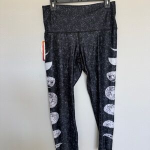 Moon Phase Print Black High-Waist Leggings